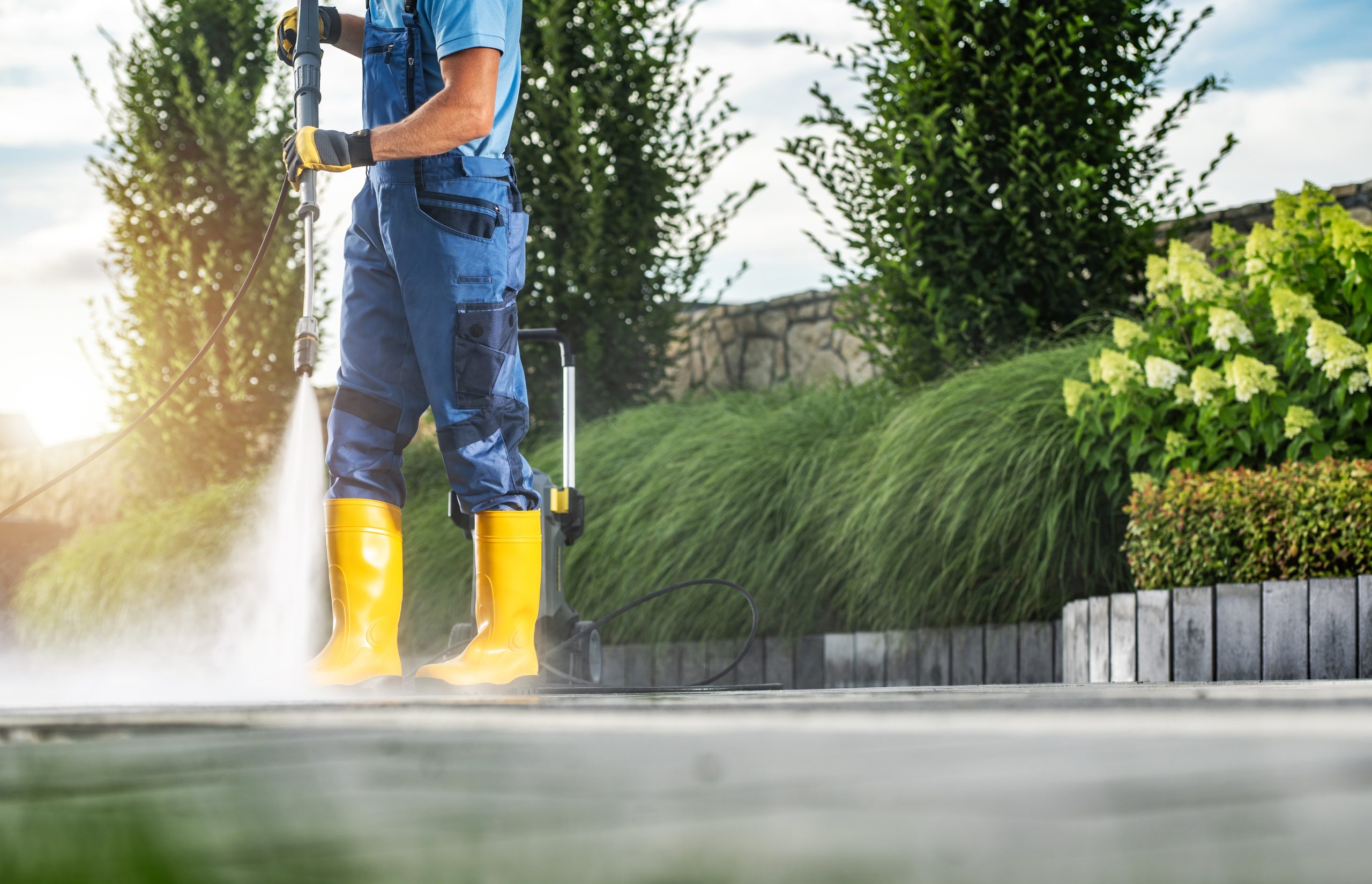 Pressure washing driveway